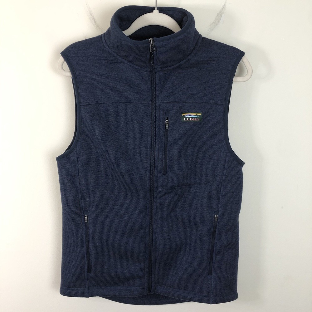 LL Bean Slightly Fitted Full Zip Fleece Sweater Vest Men's S Navy Outdoor NWOT
